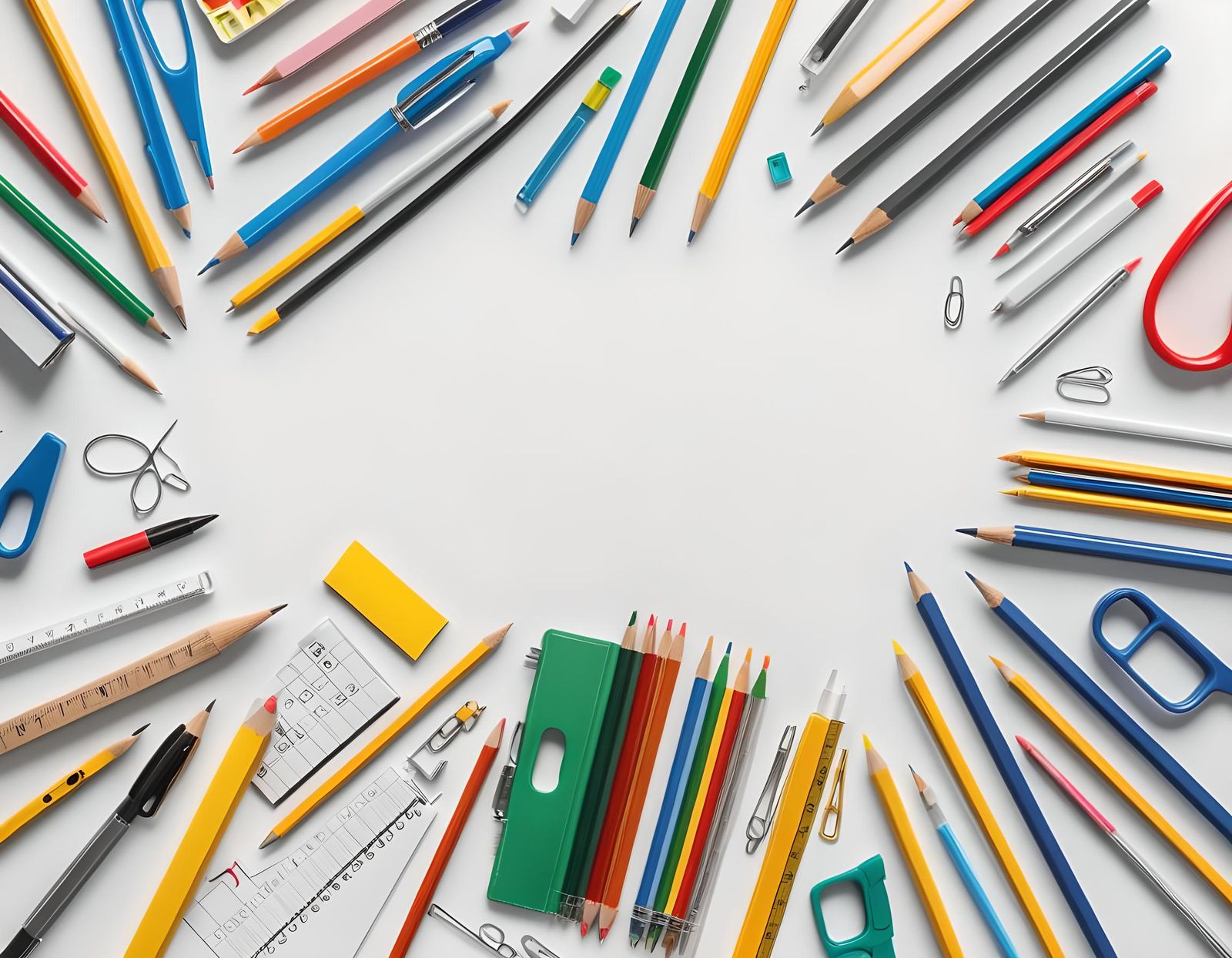 Essential School and Office Supplies on White