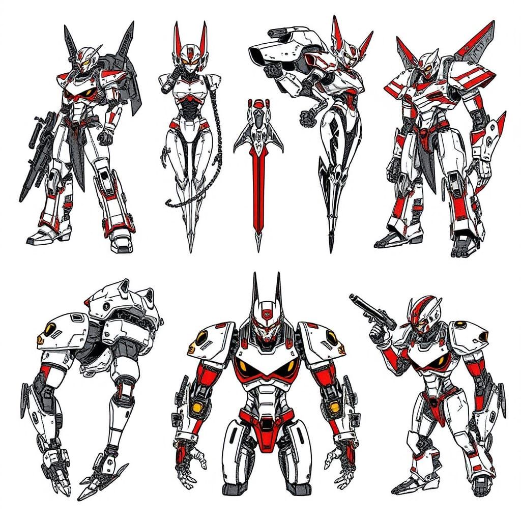 Mucha-Inspired Anime Mecha Tattoo Flash Sheet