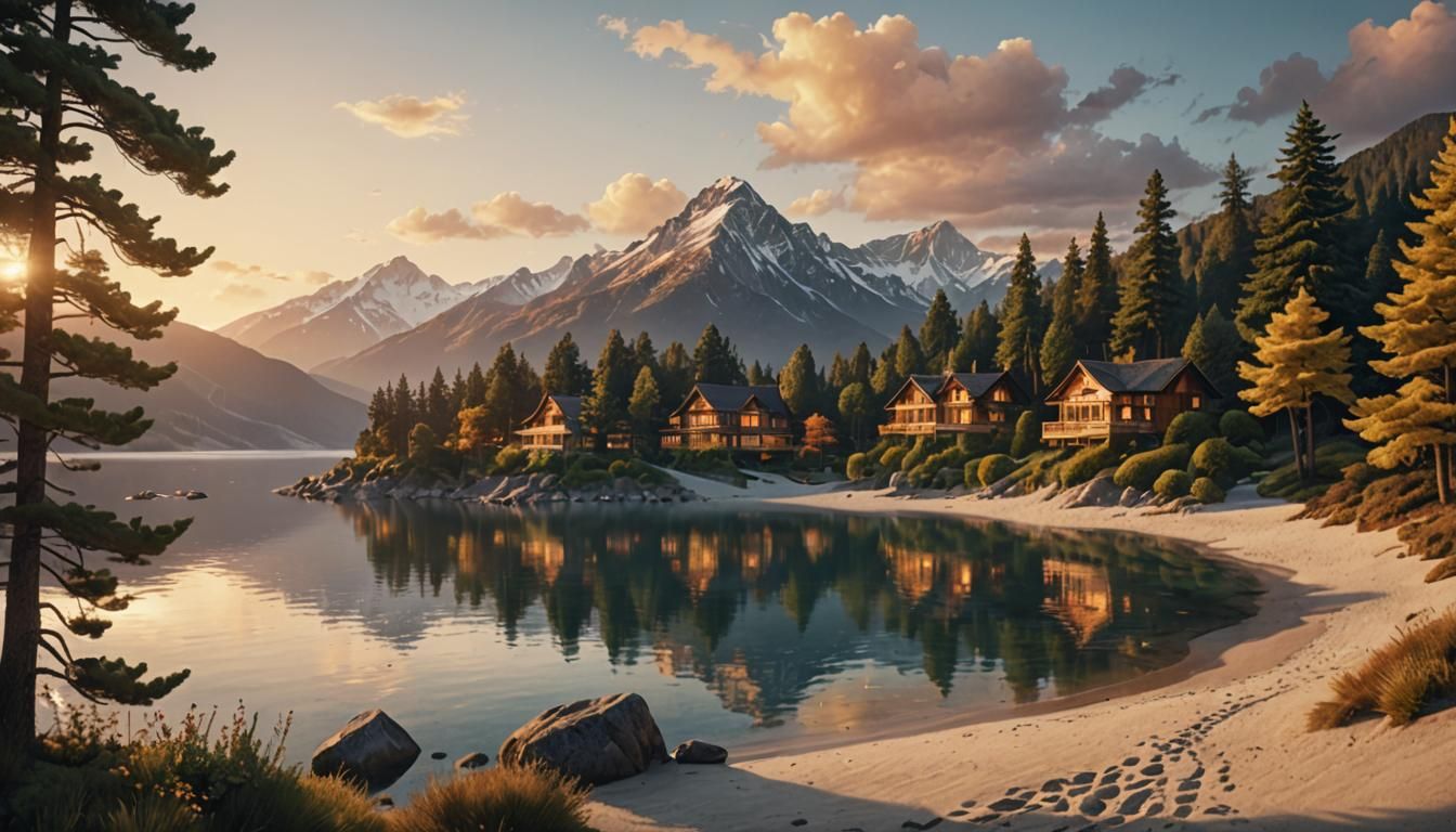 Majestic Mountains Meet Serene Sea at Dawn