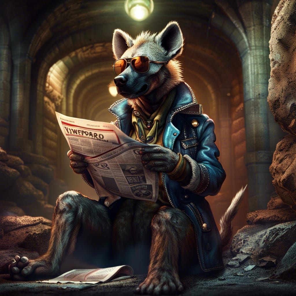 Hyena Rocker Reads News Underground: Detailed Matte Painting