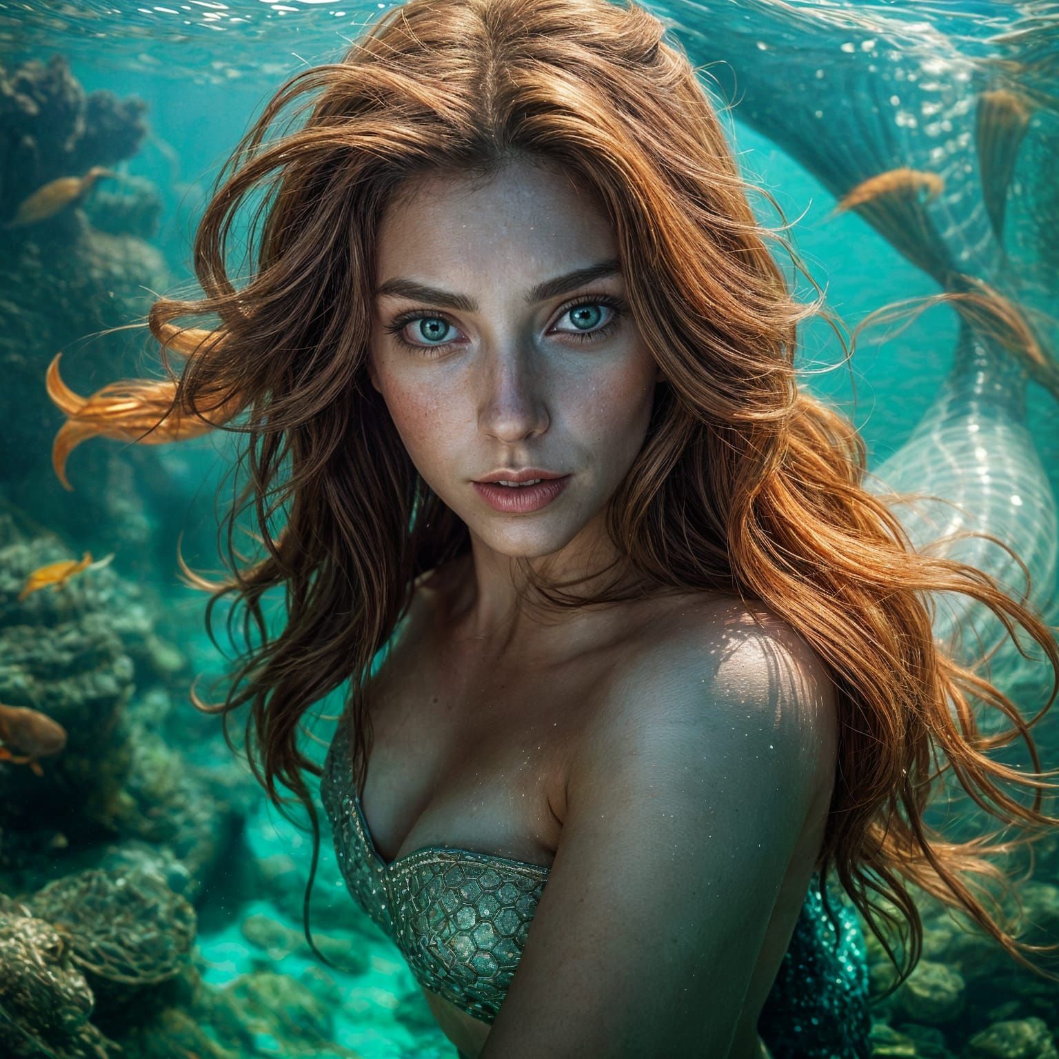 Startled Mermaid Emerging From Water