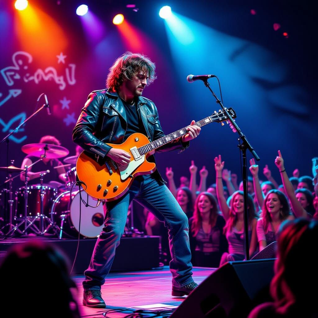 Musician on Stage in Haring-Basquiat Style