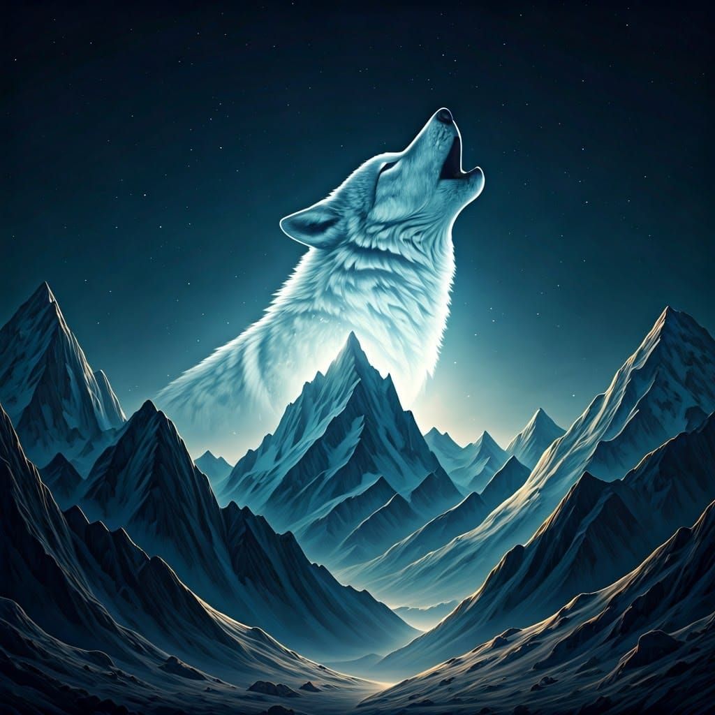 Ethereal Wolf Moonlit Majesty in a Starry Night Sky
