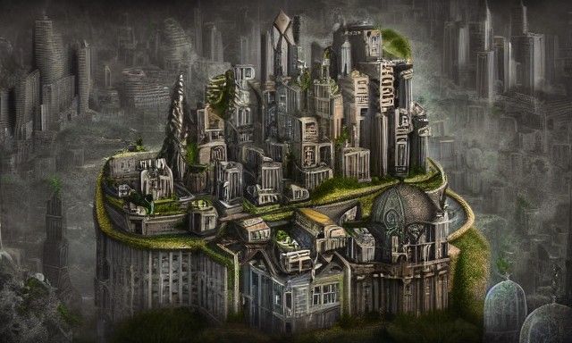 Detailed Matte Painting of Tiny City in Heart