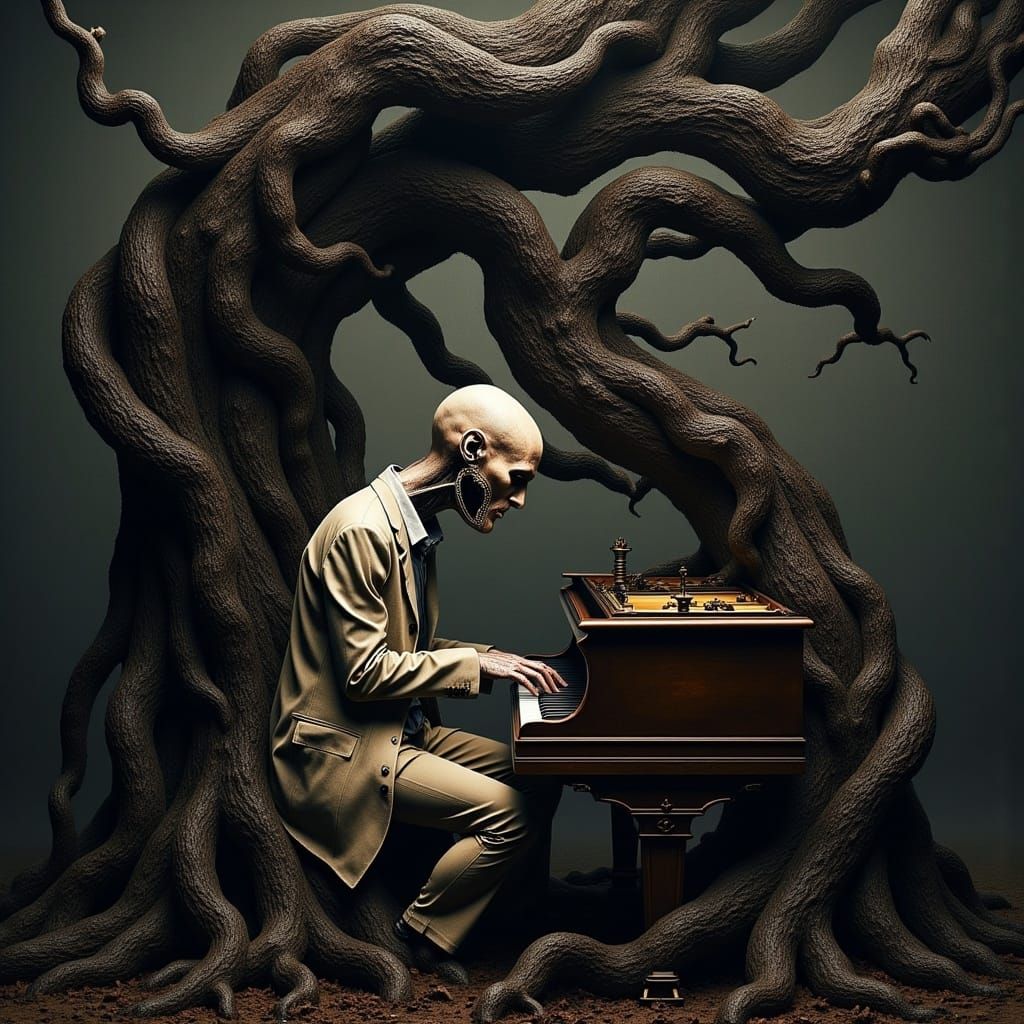 Ethereal Horror: A Haunting Piano Scene