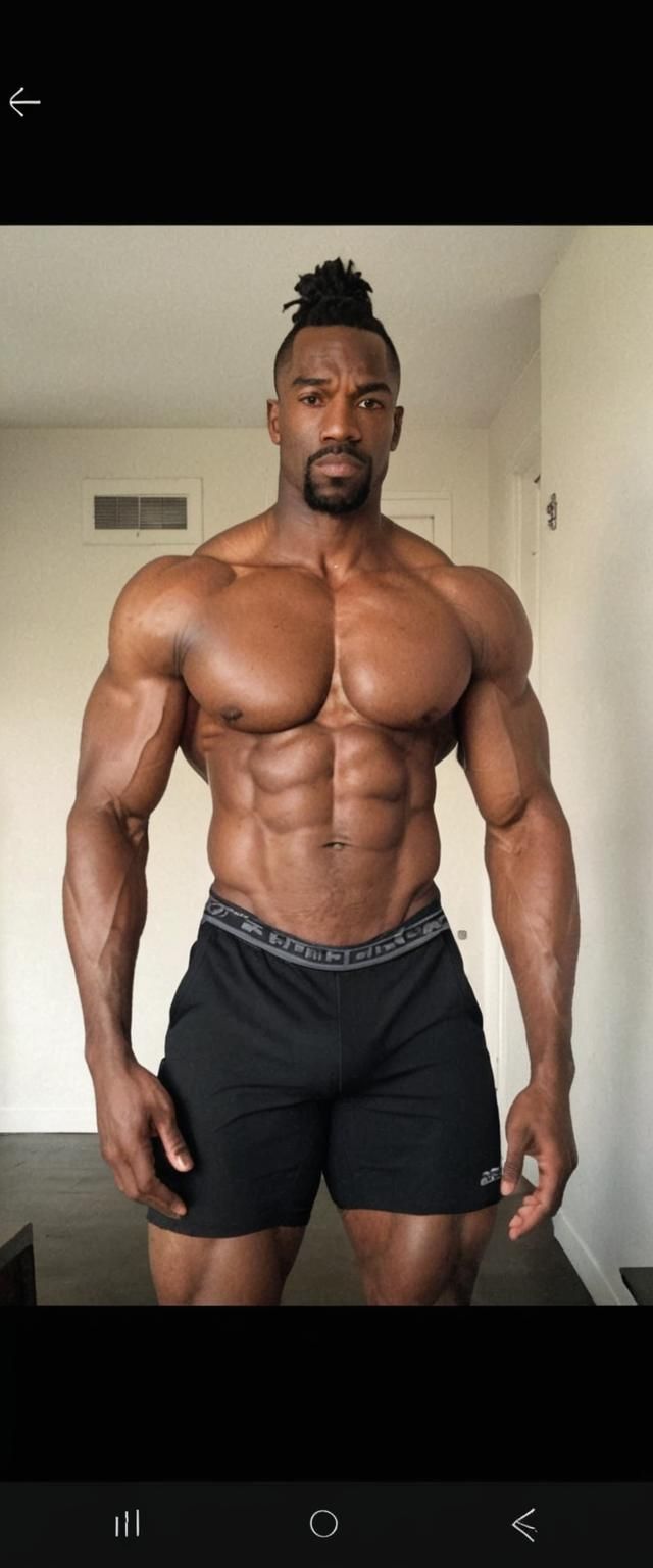 Strong Black Bodybuilder in Mid-Workout