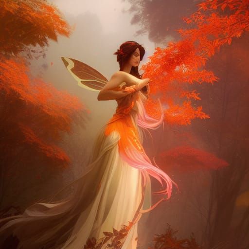 Autumn Fairy Concept Art in Orange and Teal