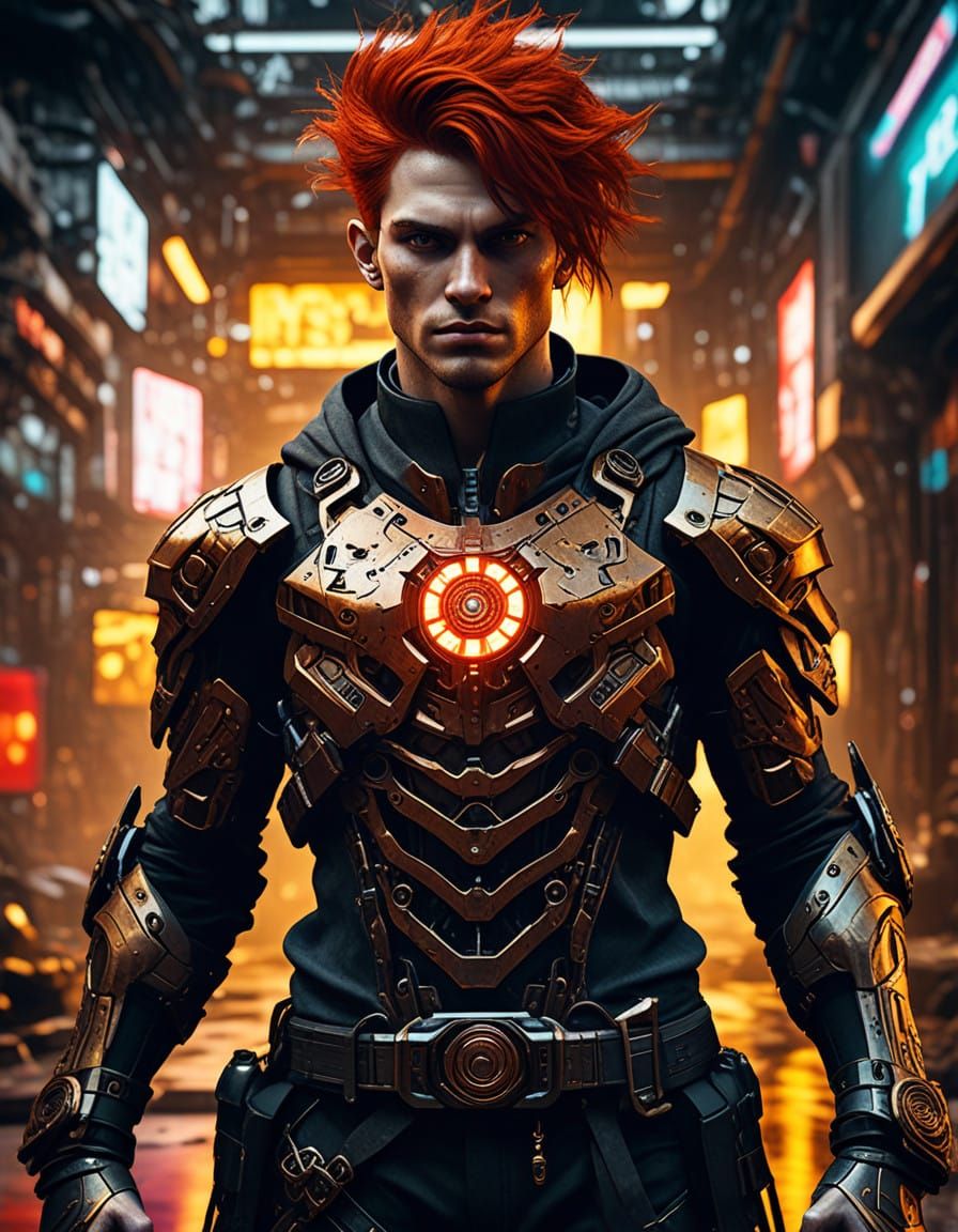 Ethereal Fae Warrior in Cyberpunk Anime Fantasy