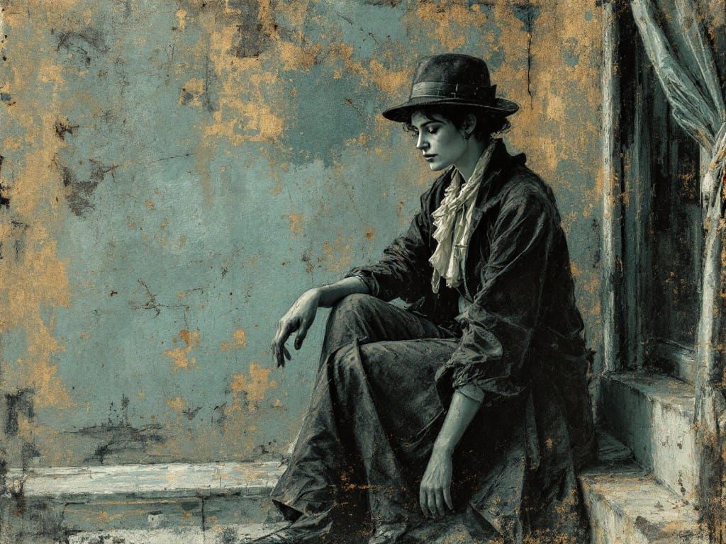 Weathered Bloom Queen in Charcoal Sketch Style