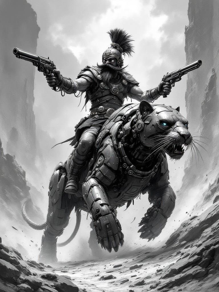 Gnome Artificer Rides Mechanical Panther in Gothic Charcoal ...