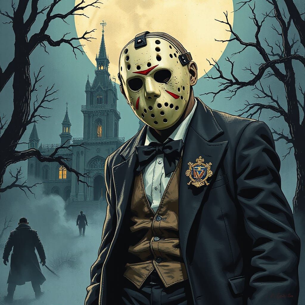 Jason Voorhees in Freemason Attire, Glamorous Art