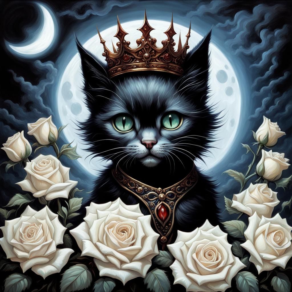 Gothic Vampire Kitten with Rose Crown