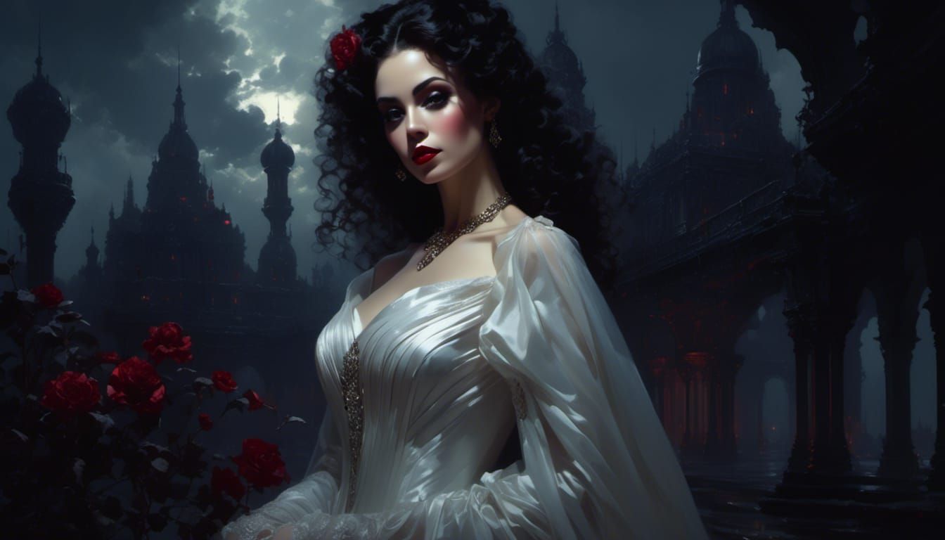 Vampiress in Black Science Fiction Avant-Garde Gown