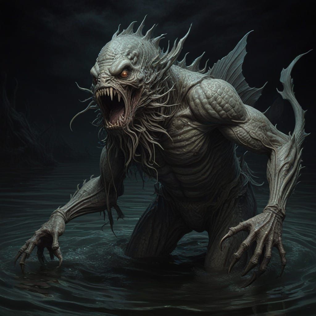 Grotesque Water Demon Emerges in Hauntingly Detailed Style