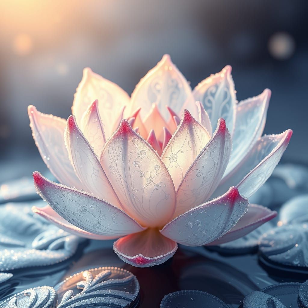 Ice Lotus Flower Embroidered with Sparkling Frost