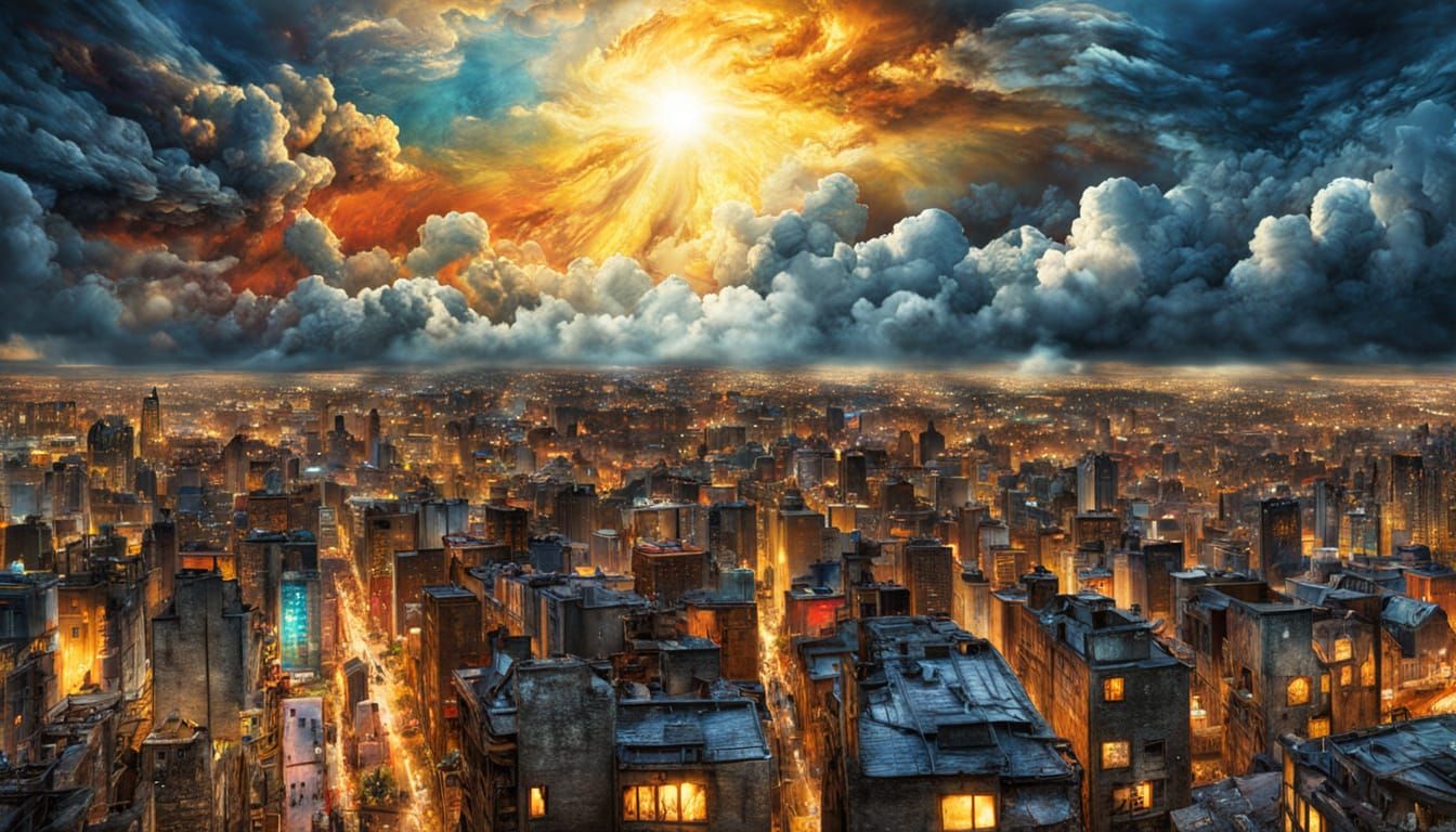 Dreamlike Cityscape at Night with Vivid Colors