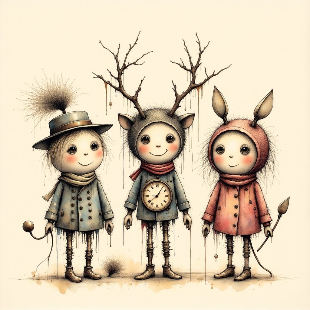 Vintage Steampunk Toy Figurines with Furry Details