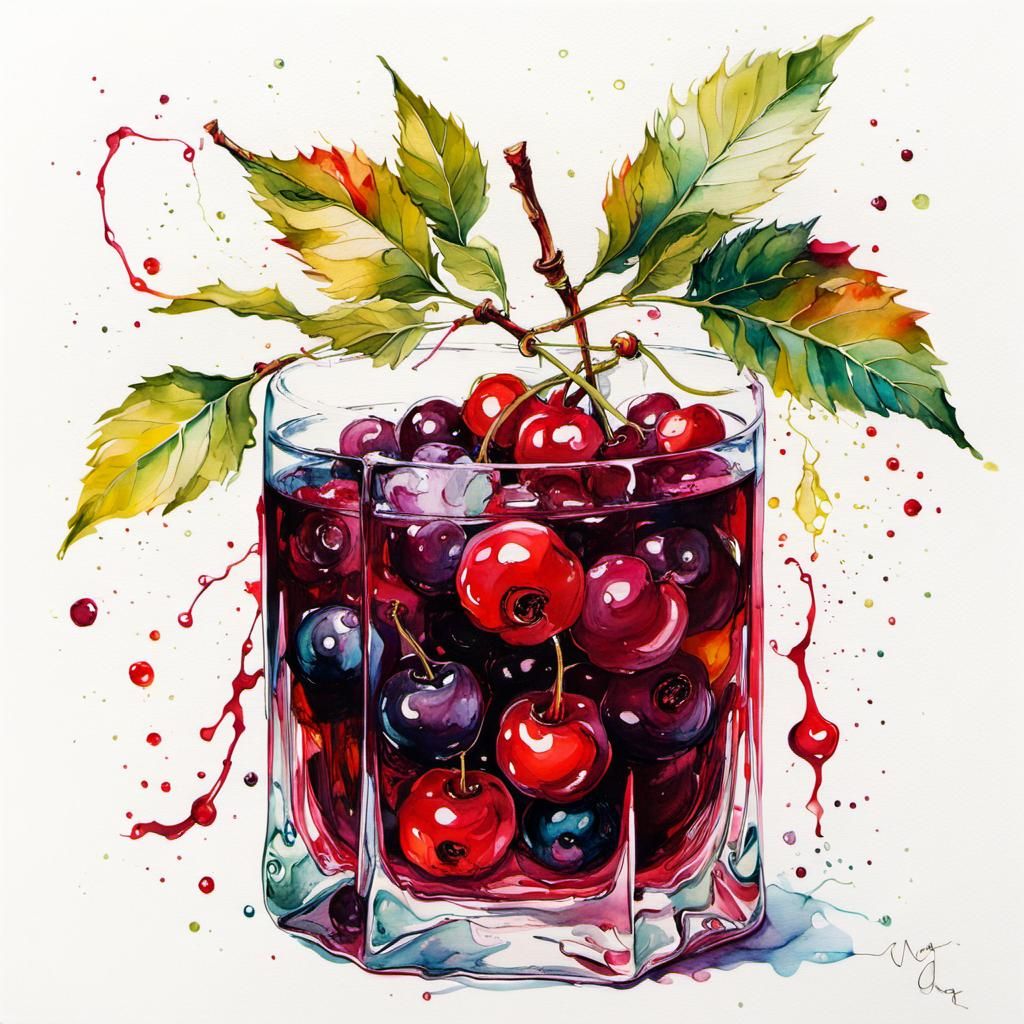 Cherries in Alcohol Ink, Post-Impressionist Style
