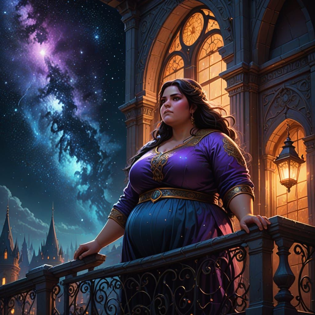 Woman Gazing at Stars in Fantasy Concept Art