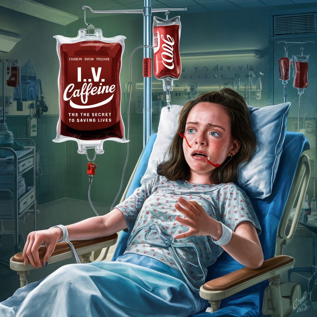 Humorous IV Coke Transfusion for Anxious Woman