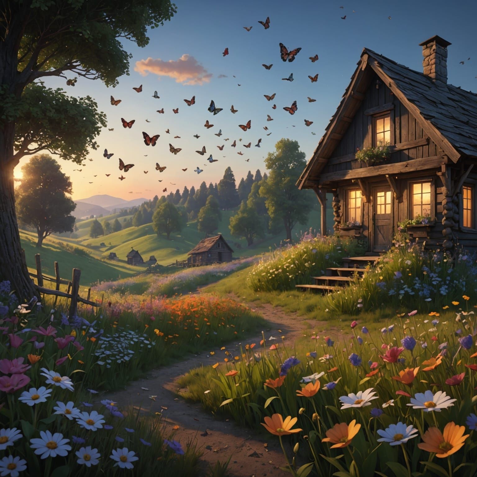 Butterfly Meadow at Twilight in Unreal Engine 5