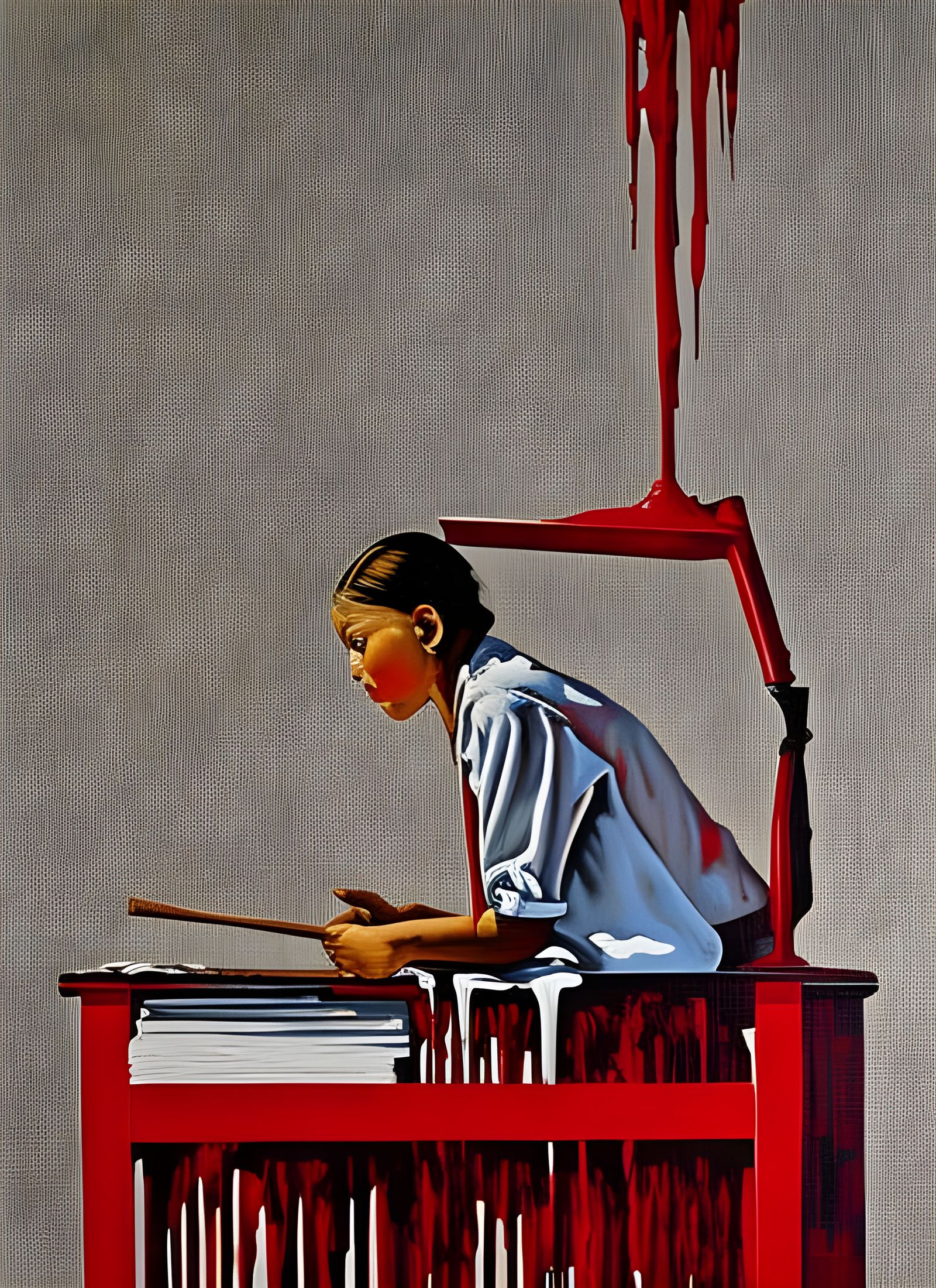 Shredded Dictionary and Red Paint in Americana Style