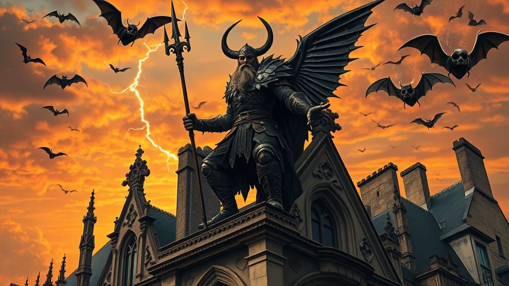 Viking Warrior Conjured in Gothic Parisian Sunset