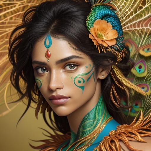 Dragon Peacock Woman in Abstract Expressionism