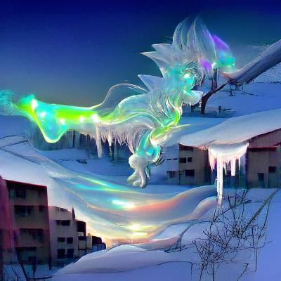 Glowing Icicle Dragon Over Aurora in Anime Style