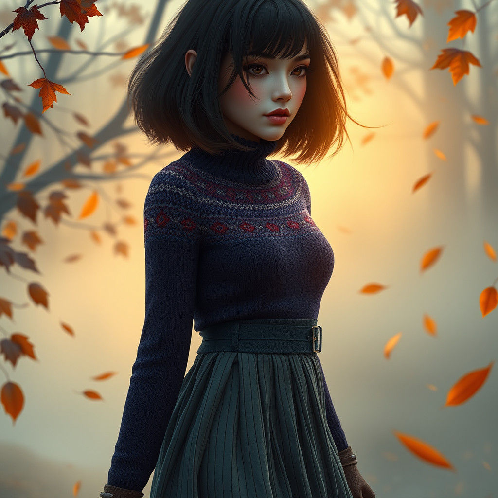 Elegant Woman in Fair Isle Sweater, Matte Painting