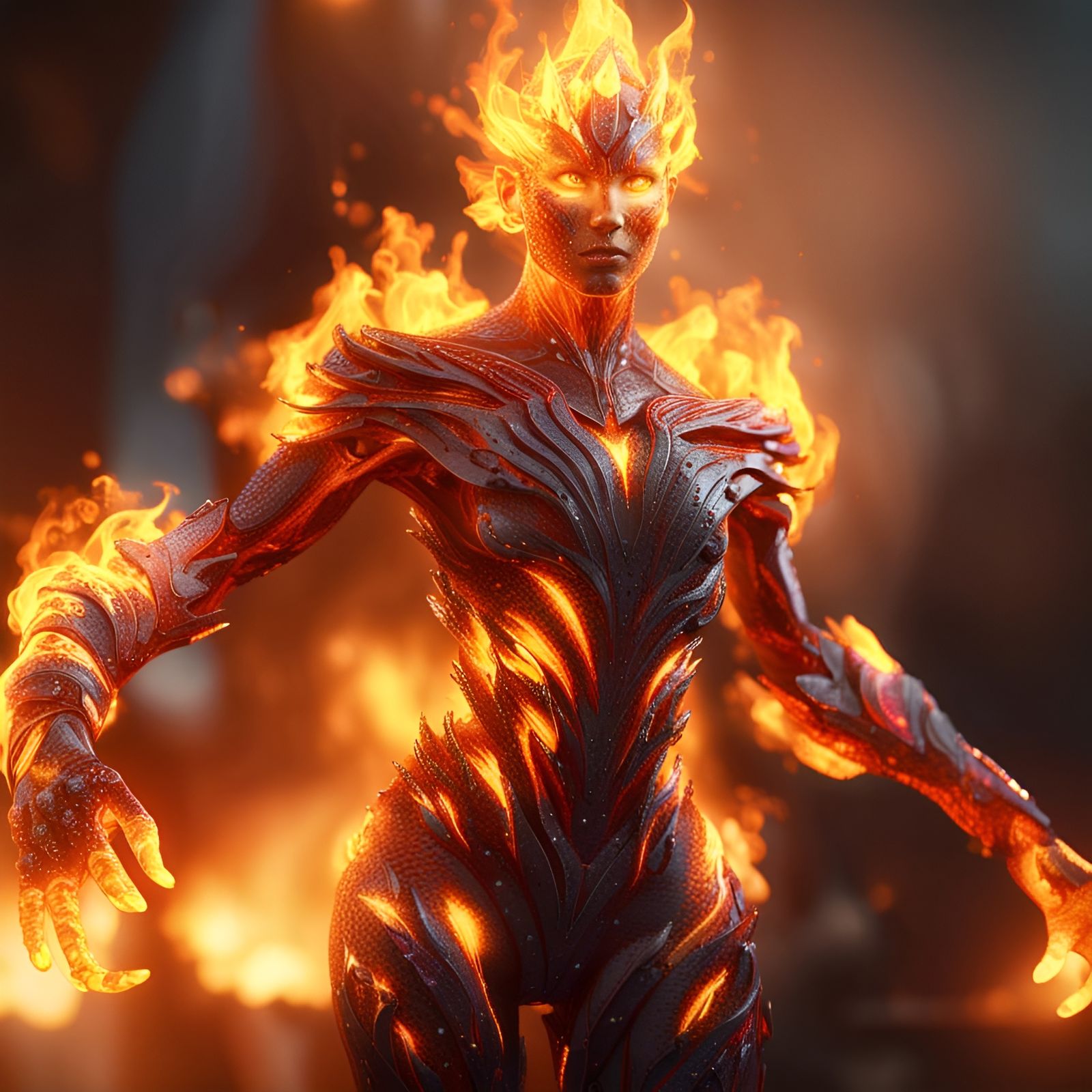 Humanoid Fire Elemental Digital Artwork