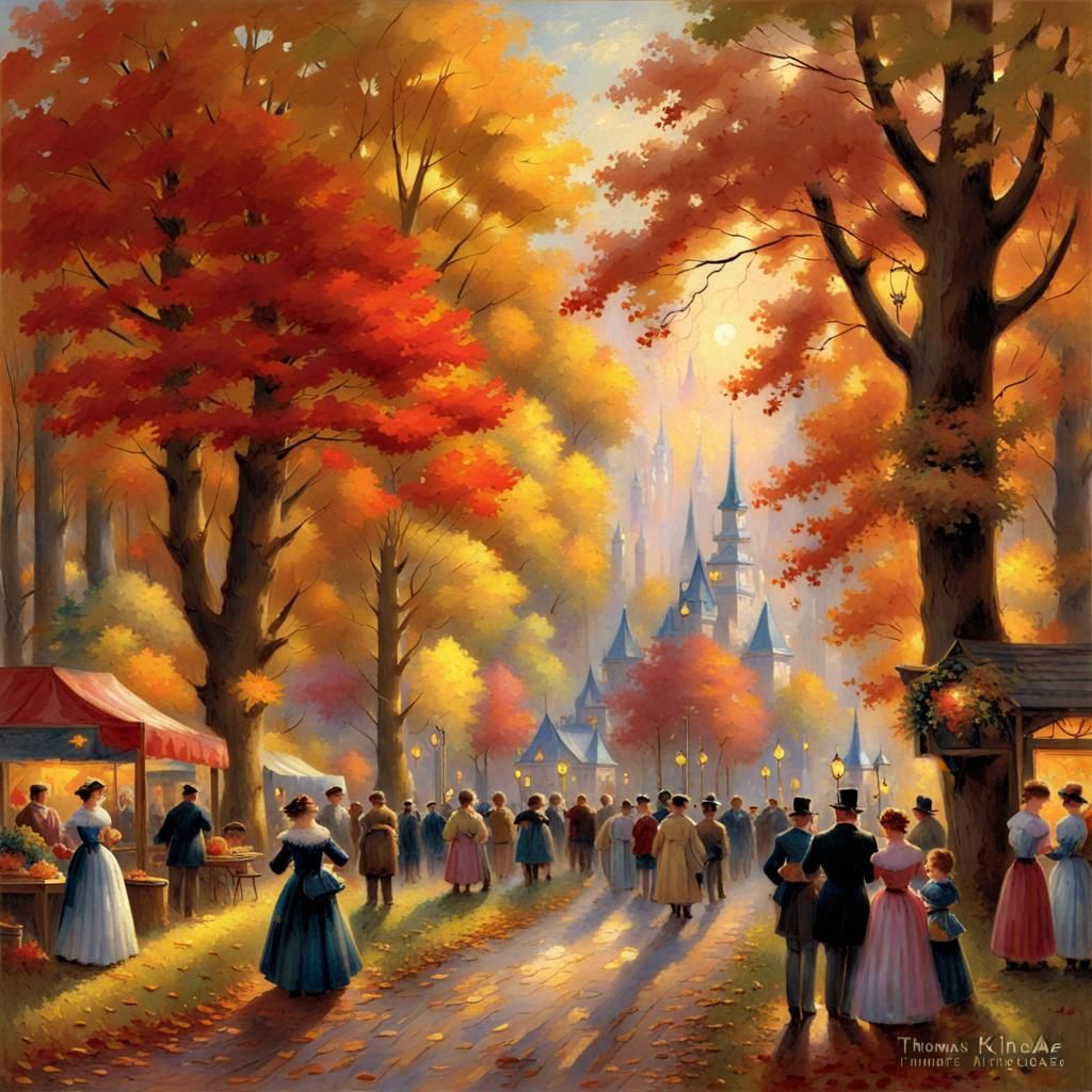 Autumn Festival in Grove, Romantic Landscape Painting