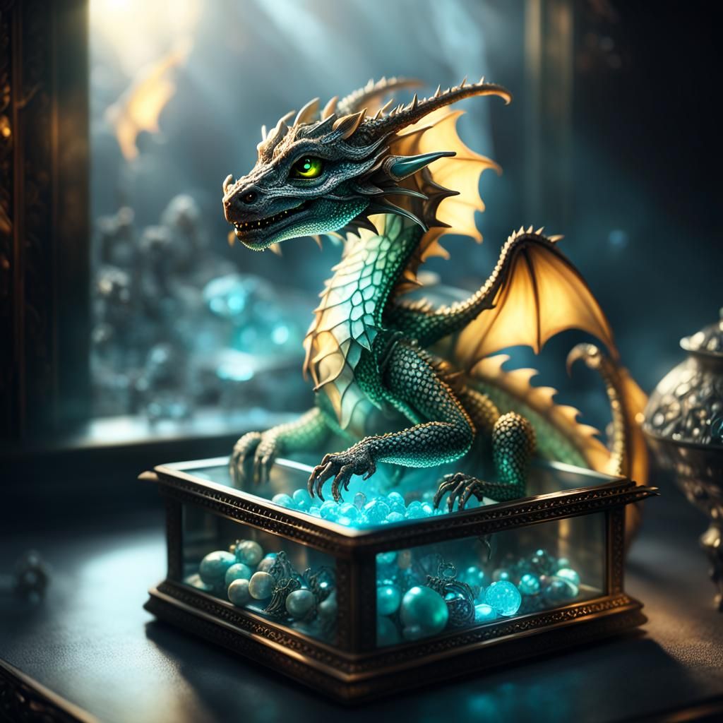 Baby Dragon in Jewelry Box: Dark Fantasy Concept Art