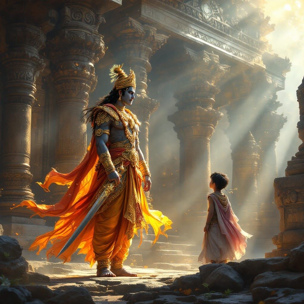 Golden Armor of Krishna Inspires a Brave Warrior