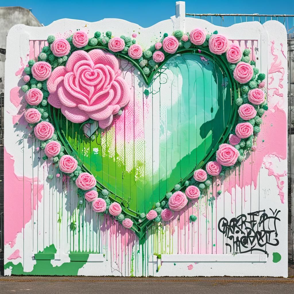 Crochet Heart with Roses Graffiti Art