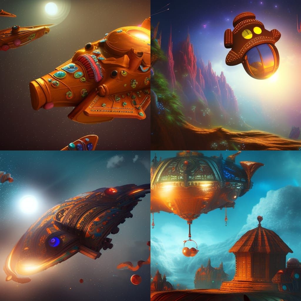 Gingerbread Spaceship Soaring Through Space in Detailed Matt...