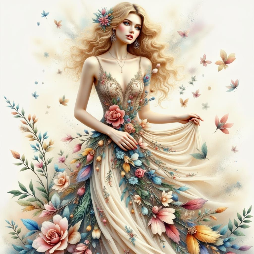 Enchanted Woman in Art Nouveau Punk Style