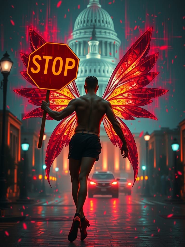 Masculine Fairy at US Capitol in Abstract Expressionism