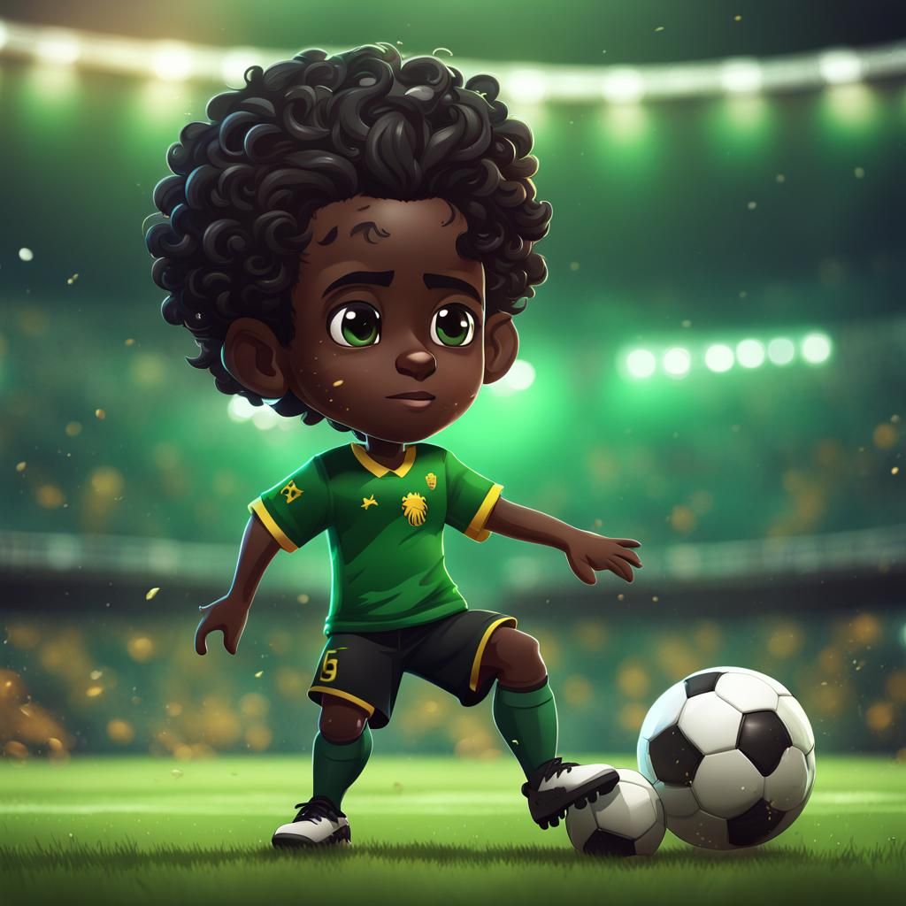 Chibi Soccer Player in Cameroon Kit, Digital Art