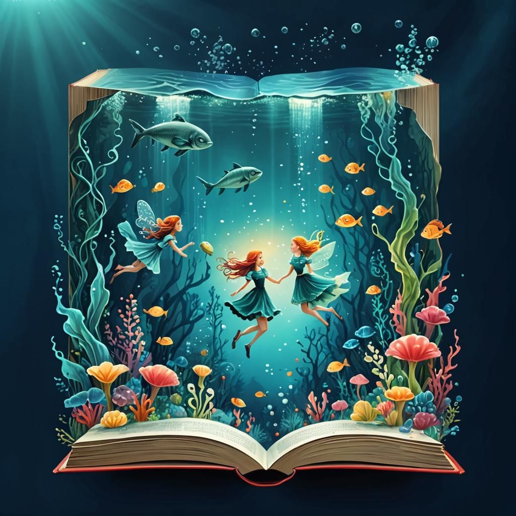 Enchanting Underwater Couple in Fairy Tale Illustration