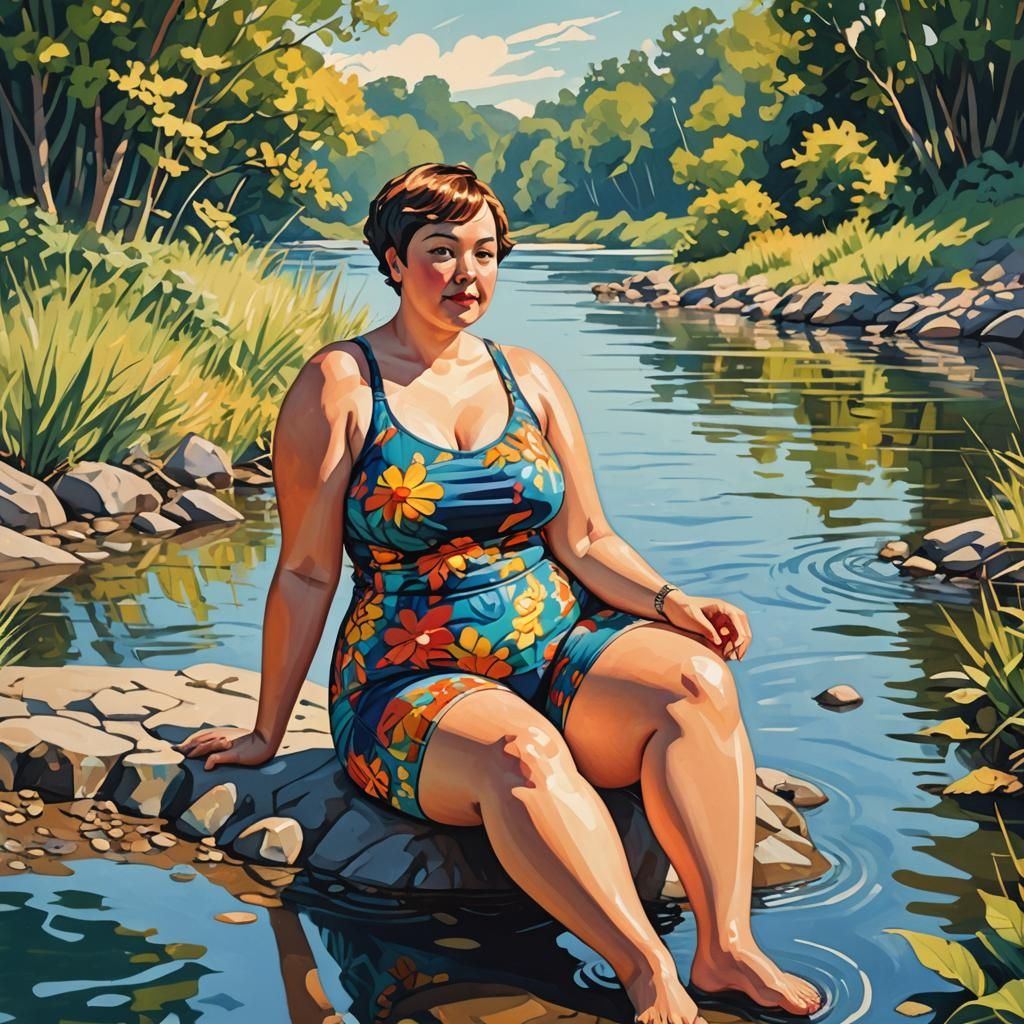 Beautiful Plus-Sized Woman in Folk Art Style