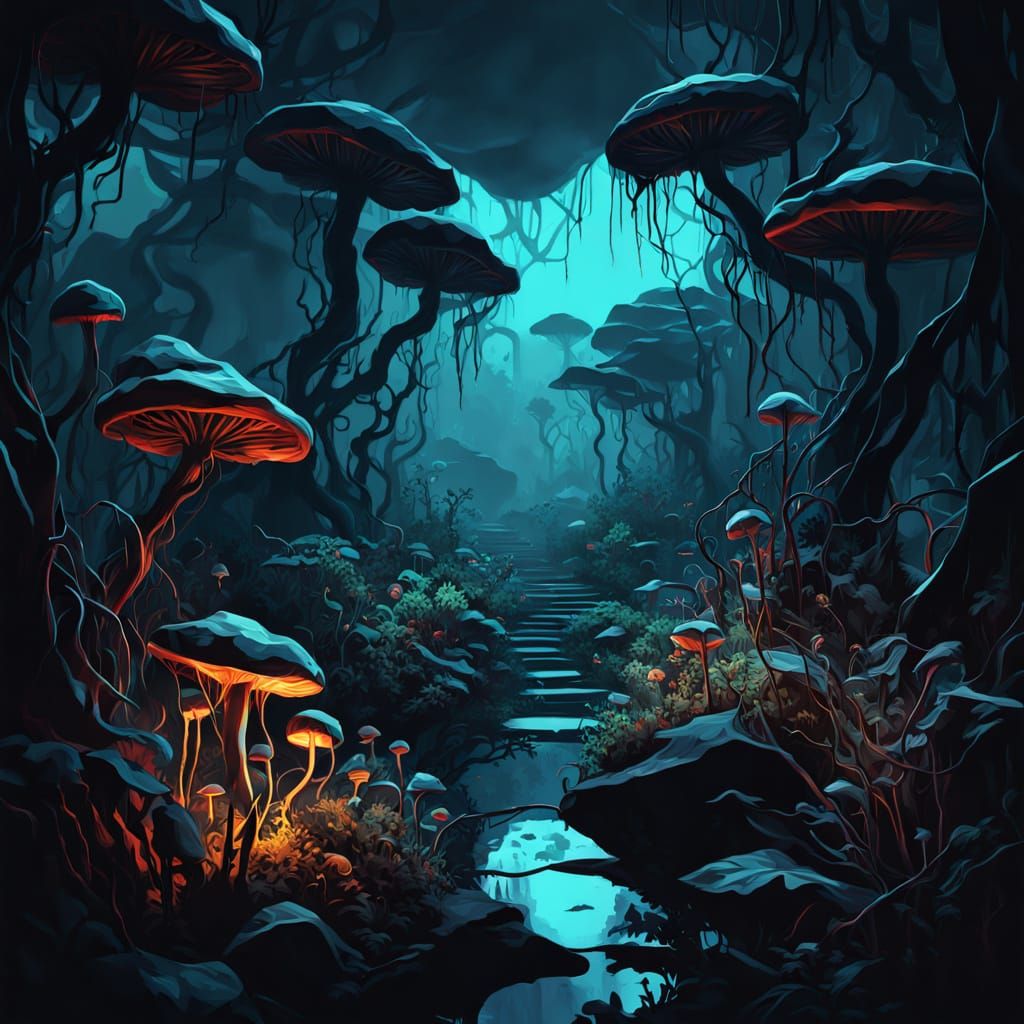 Eerie Haunted Botanical Garden in Dark Fantasy Style