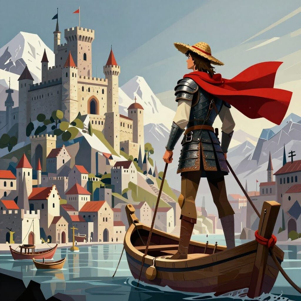 Epic Medieval Port City in Cubist Style