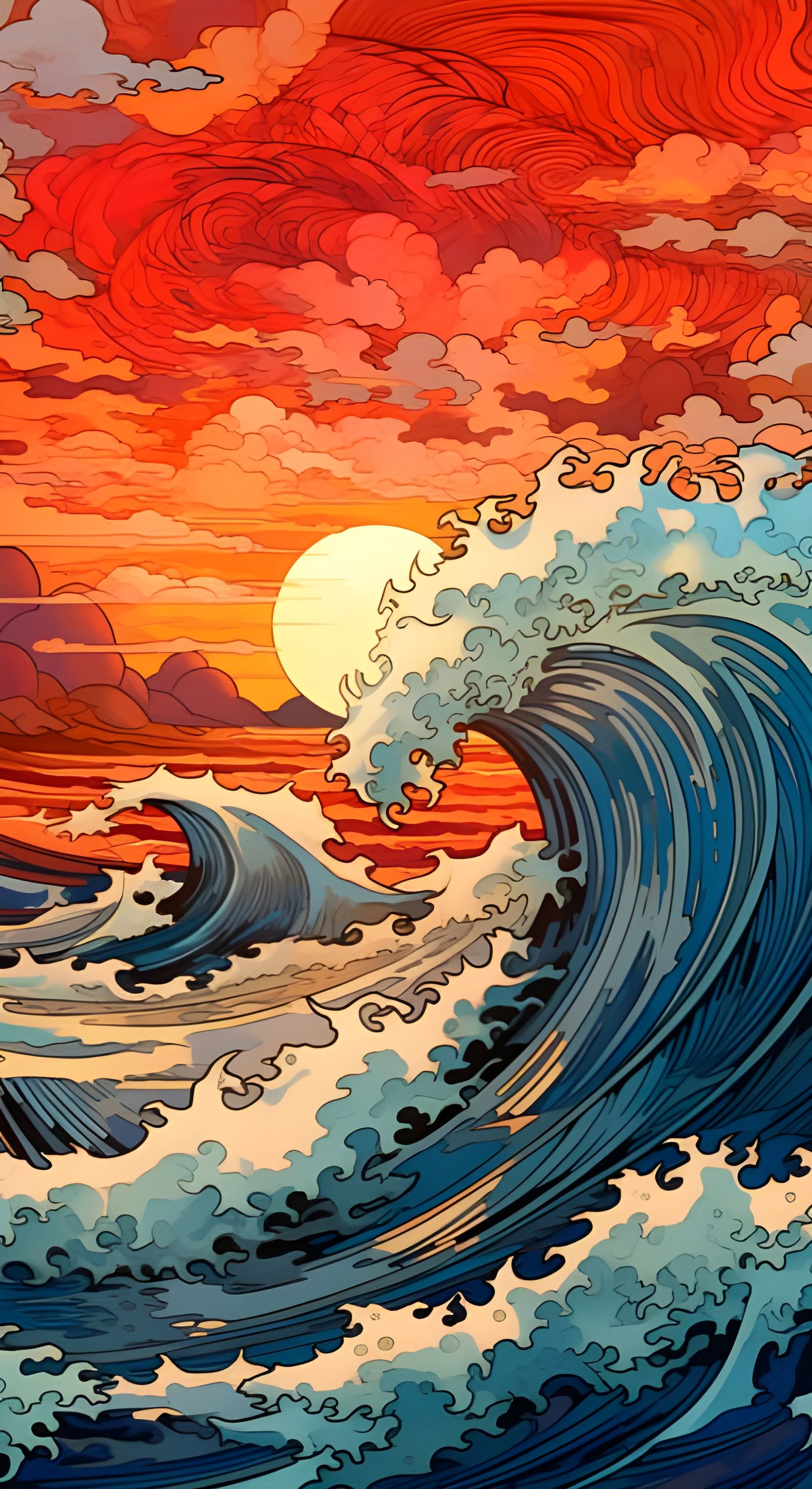 Psychedelic Manga Ocean Wave Art
