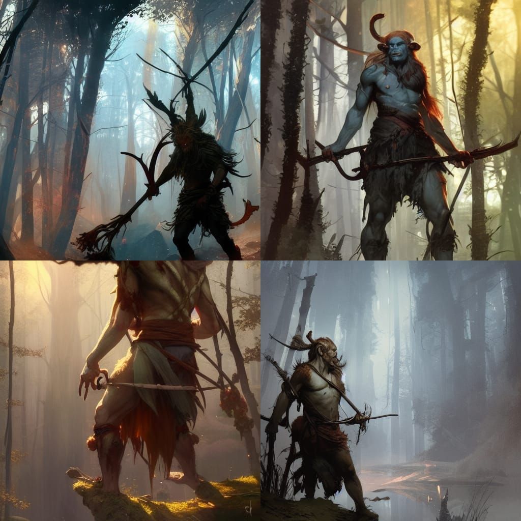 Dark Fantasy Firbolg Portrait in Art Nouveau Style