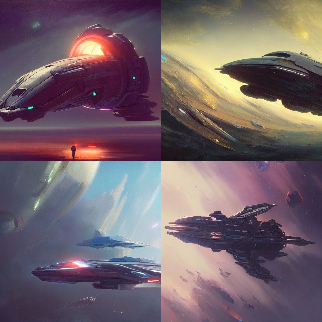 Photorealistic Spaceship Painting in Vivid Colors
