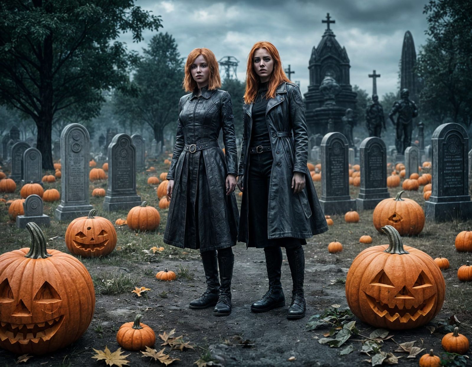 Pumpkin Women in Post-Apocalyptic Cemetery