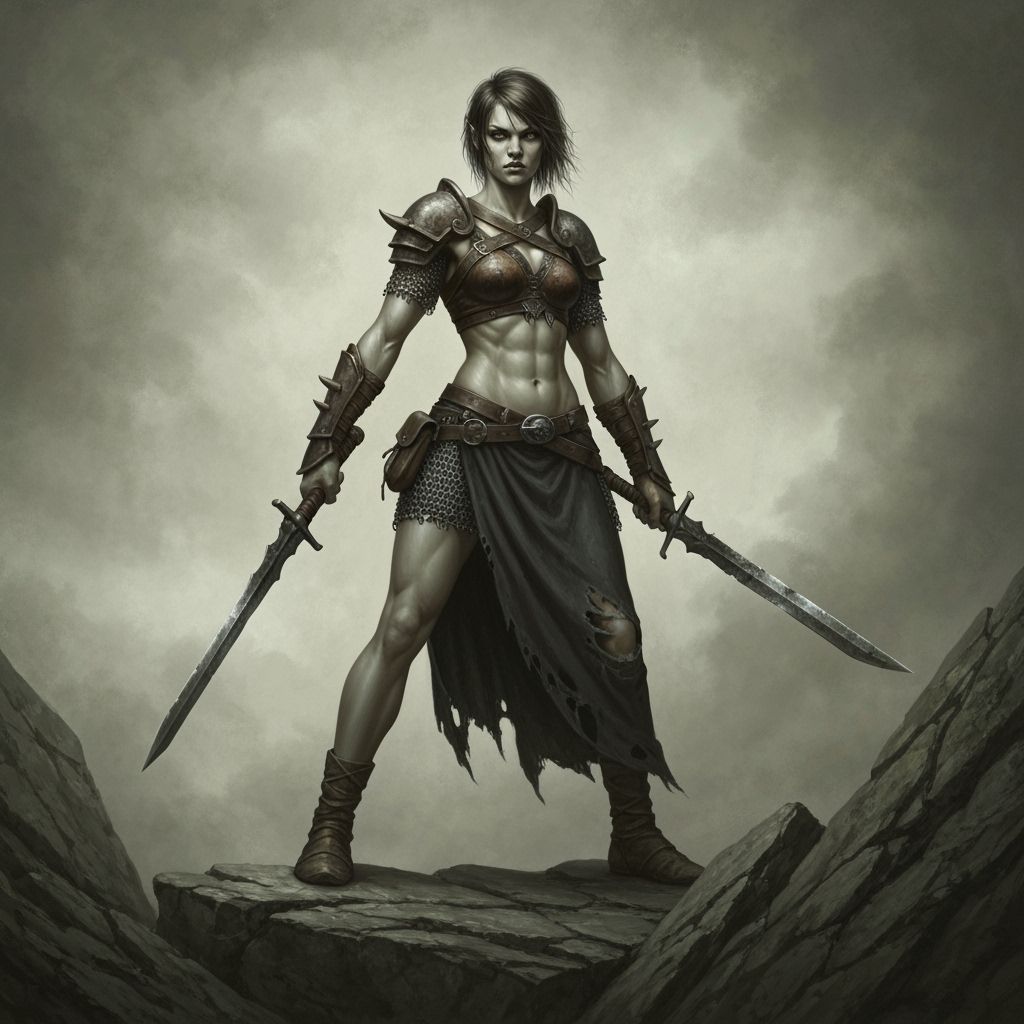 Fierce Orc Warrior on Rocky Crag in Medieval Style