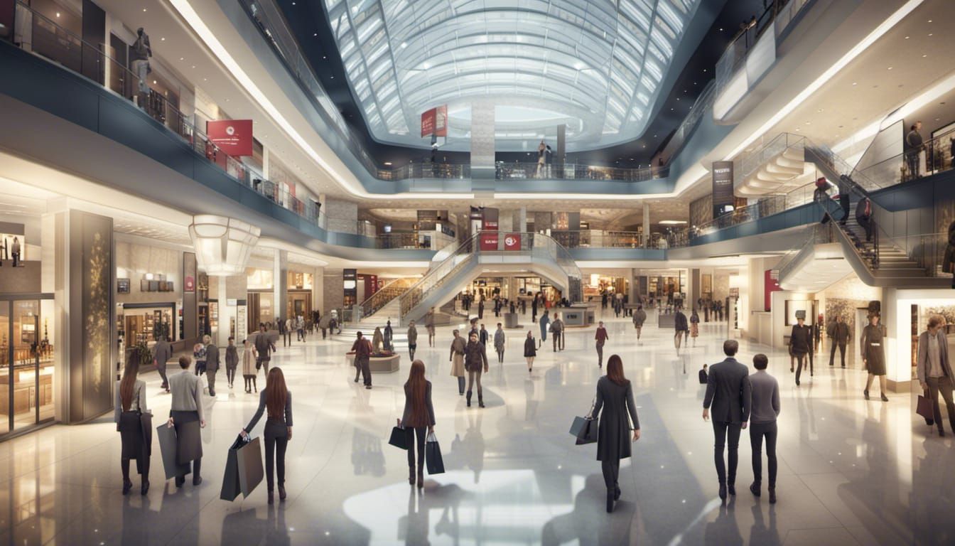 Detailed Matte Painting of People in Shopping Mall