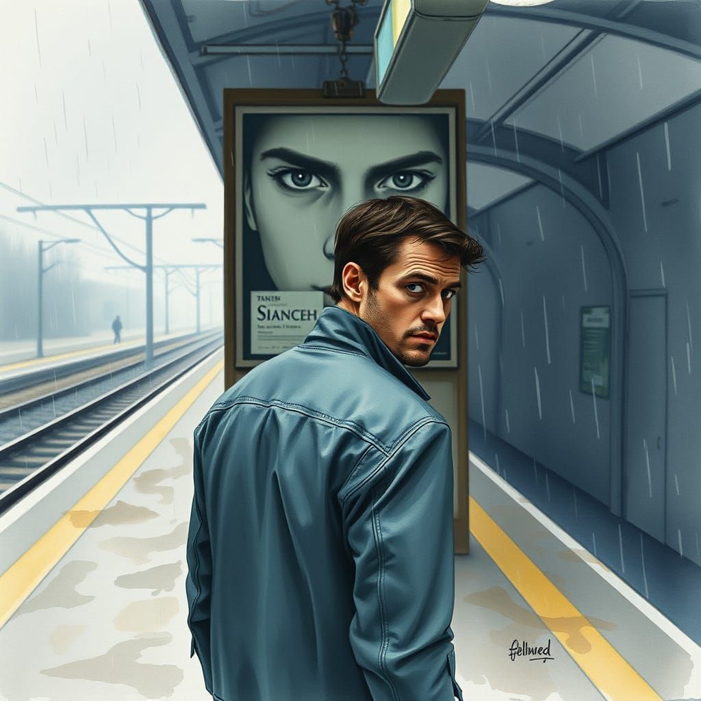 Fearful Man Hides on Rainy Platform, Ethereal Notes